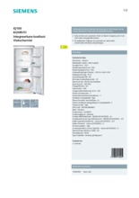 Product informatie SIEMENS koelkast inbouw KI24RV51