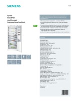 Product informatie SIEMENS koelkast inbouw KI25RP60
