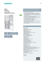 Product informatie SIEMENS koelkast inbouw KI27FP60