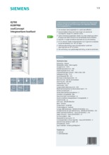 Product informatie SIEMENS koelkast inbouw KI28FP60