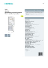 Product informatie SIEMENS koelkast inbouw KI34VV50