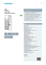 Product informatie SIEMENS koelkast inbouw KI40FP60