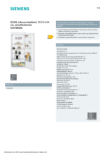 Product informatie SIEMENS koelkast inbouw KI41RNSE0