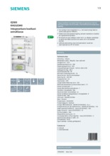 Product informatie SIEMENS koelkast inbouw KI42LED40