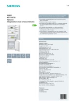 Product informatie SIEMENS koelkast inbouw KI77VVF30