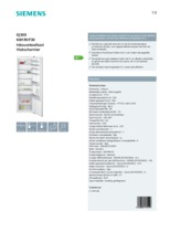 Product informatie SIEMENS koelkast inbouw KI81RVF30