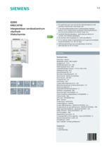 Product informatie SIEMENS koelkast inbouw KI82CAF30