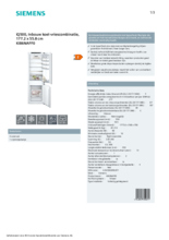 Product informatie SIEMENS koelkast inbouw KI86NAFF0