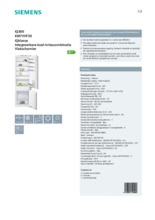 Product informatie SIEMENS koelkast inbouw KI87VVF30