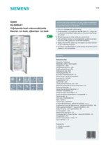 Product informatie SIEMENS koelkast rvs-look KG36EBL41