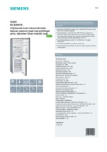 Product informatie SIEMENS koelkast rvs KG36NXI35