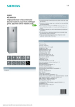 Product informatie SIEMENS koelkast rvs KG36NXI3A