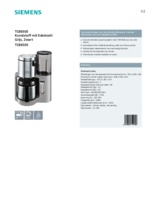 Product informatie SIEMENS koffiemachine grijs TC86505
