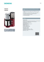 Product informatie SIEMENS koffiemachine rood TC86304