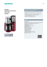 Product informatie SIEMENS koffiemachine rood TC86504