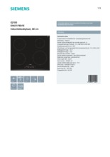 Product informatie SIEMENS kookplaat inductie inbouw EH651FEB1E