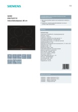 Product informatie SIEMENS kookplaat inductie inbouw EH675LFC1E