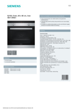 Product informatie SIEMENS oven inbouw rvs HB113FBS1