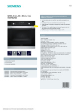Product informatie SIEMENS oven inbouw rvs HB378GAS0