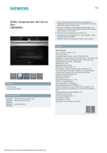 Product informatie SIEMENS oven rvs inbouw CB634GBS3