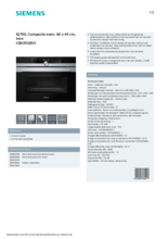 Product informatie SIEMENS oven rvs inbouw CB635GBS3