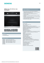 Product informatie SIEMENS oven rvs inbouw HB378G0S0