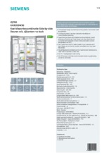 Product informatie SIEMENS side-by-side koelkast KA92DSW30