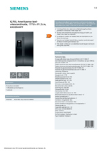 Product informatie SIEMENS side-by-side koelkast blacksteel KA92DHXFP