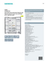 Product informatie SIEMENS side-by-side koelkast rvs KA90NVI20