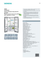 Product informatie SIEMENS side-by-side koelkast rvs KA92DAI30