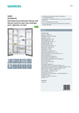Product informatie SIEMENS side-by-side koelkast rvs KA92NVI35