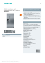 Product informatie SIEMENS side-by-side koelkast rvs KA93DVIFP