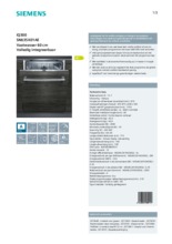 Product informatie SIEMENS vaatwasser inbouw SN635X01AE