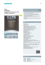Product informatie SIEMENS vaatwasser inbouw smal SR64E004EU