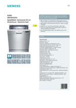 Product informatie SIEMENS vaatwasser onderbouw SN45D502EU
