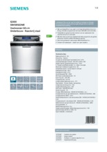 Product informatie SIEMENS vaatwasser onderbouw rvs SN458S02ME