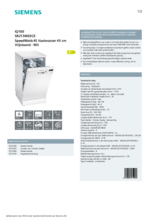 Product informatie SIEMENS vaatwasser smal SR215W03CE