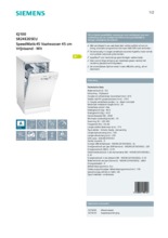 Product informatie SIEMENS vaatwasser smal SR24E205EU