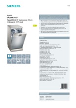 Product informatie SIEMENS vaatwasser smal SR25M834EU