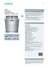 Product informatie SIEMENS vaatwasser onderbouw SN436S01GE
