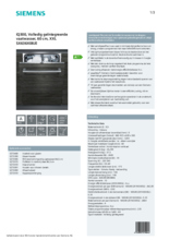 Product informatie SIEMENS vaatwasser verhoogd inbouw SX636X08JE