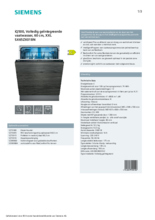Product informatie SIEMENS vaatwasser verhoogd inbouw SX65ZX01BN
