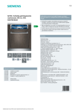 Product informatie SIEMENS vaatwasser verhoogd inbouw SX678X36UE