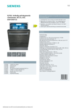 Product informatie SIEMENS vaatwasser verhoogd inbouw SX67ZX01CE