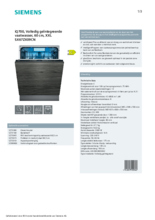 Product informatie SIEMENS vaatwasser verhoogd inbouw SX67ZX09CN