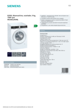 Product informatie SIEMENS wasmachine WG44G2A9NL