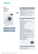 Product informatie SIEMENS wasmachine WM14T463NL