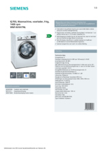 Product informatie SIEMENS wasmachine WM14VKH7NL