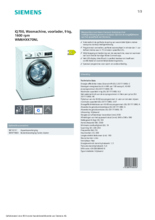 Product informatie SIEMENS wasmachine WM6HXK70NL