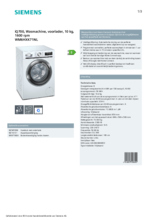 Product informatie SIEMENS wasmachine WM6HXK71NL